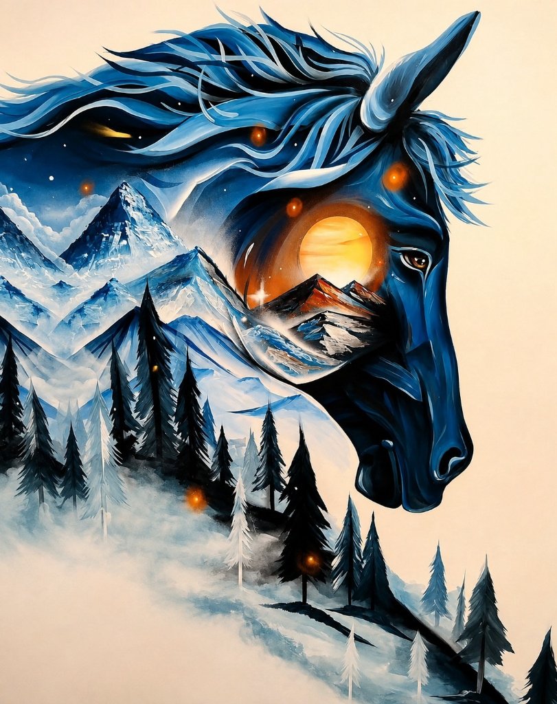 Ilustración Caballo Azul de Montaña